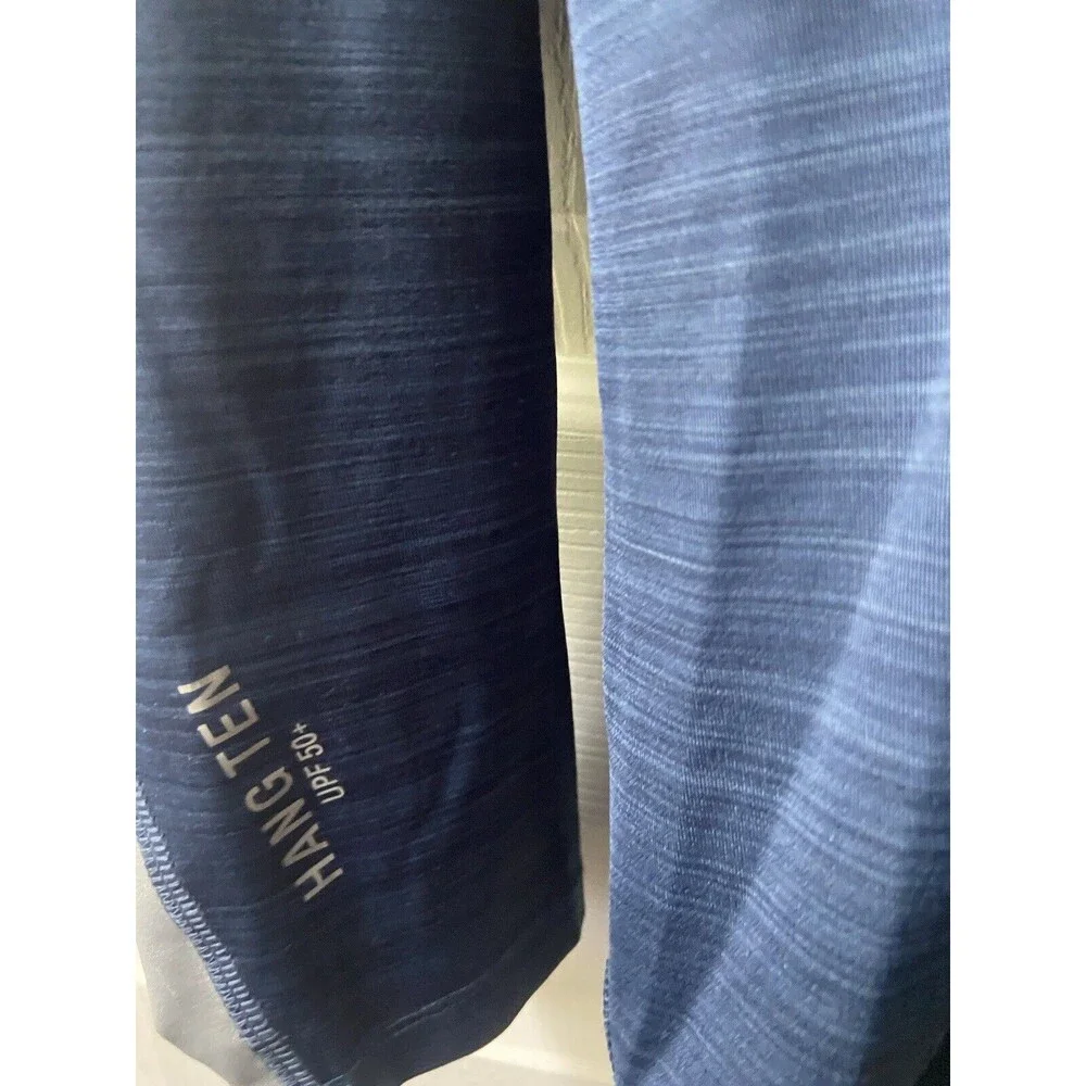 Hang Ten Swim Shirt Mens Med Blue Gray Long Sleeve Pocket Active UPF 50+ Surfing